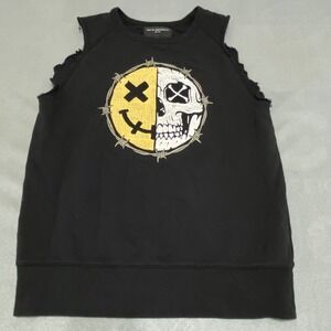 Cult of Individuality Men Black Sleeveless Graphic Sweatshirt Born Without Rules